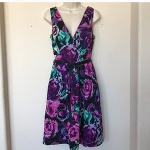 Stunning purple floral halter belted dress Size 6